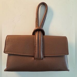 NWT Brown Leather Wristlet Clutch